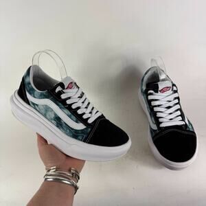 VANS Old Skool Overt CC Sneakers Women's 10 White Black Tie Dye Lace-Up 500264
